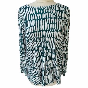 Chico’s 2 (U.S. Large) Green Long Sleeve Top Shirt Abstract Artsy Pima Cotton